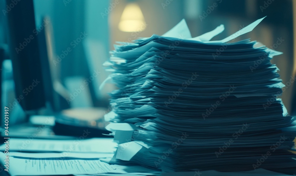 Overwhelming Business Pressure: Abstract Depiction of Workplace Stress and Burnout. Pile of Documents Symbolizing Heavy Workload and Overtime. Minimalist Design for Corporate Culture, Labor Day, and W