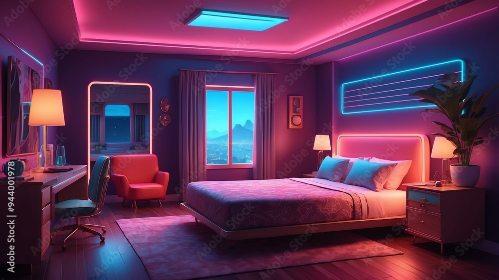 illustrative albedo guest room animated retro neon illustrative albedo guest room animated retro neon