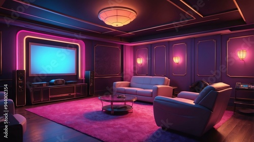 illustrative albedo home theater lounge animated retro neon