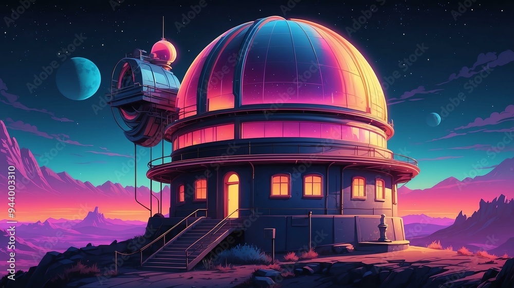 illustrative albedo observatory animated retro neon illustrative albedo observatory animated retro neon