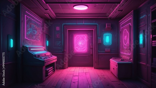 illustrative albedo secret room animated retro neon