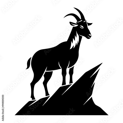 Majestic Goat on Rocky Mountain Peak - Vector Art