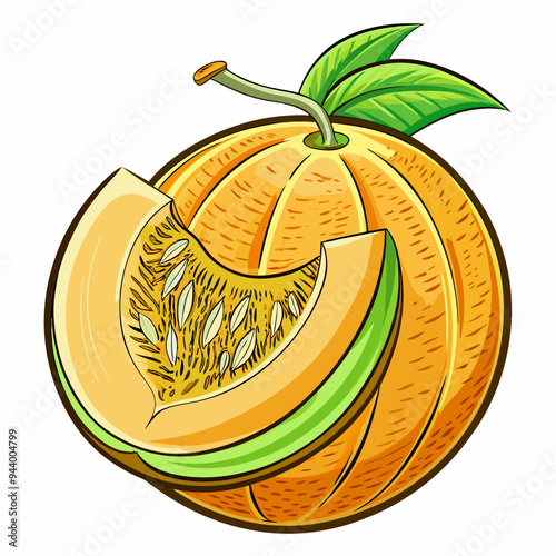 Whole Cantaloupe with a Sliced Section
