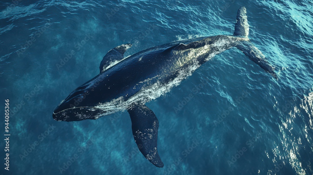 Fototapeta premium A majestic whale swimming gracefully in deep blue ocean waters.