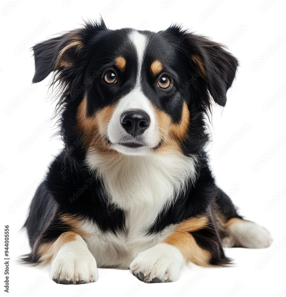 PNG A charming Australian Shepherd resting indoors PNG A charming Australian Shepherd resting indoors