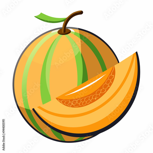 A Whole Cantaloupe With a Slice Cut Out