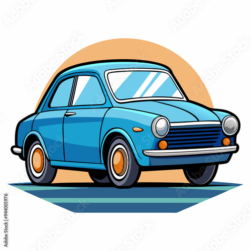 Blue Vintage Car with a Tan Circle Behind it