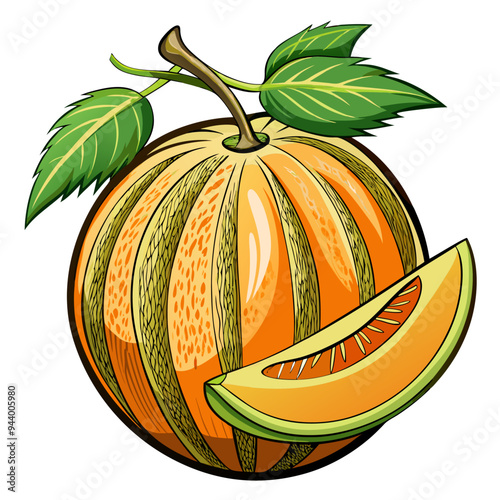 A Whole Cantaloupe with a Sliced Piece of Melon