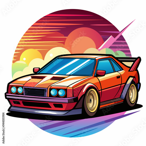 Red Sports Car with Sunset Background