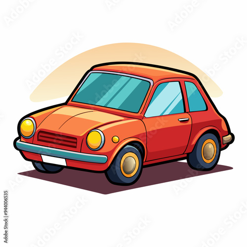 Cartoon Illustration of a Red Sedan Car