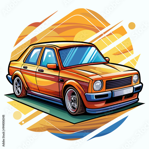Orange Car Illustration with Abstract Background