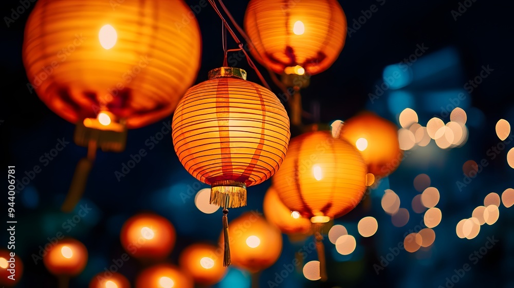 Flowing paper lanterns in the night sky during a Chinese New Year festival Flowing paper lanterns in the night sky during a Chinese New Year festival