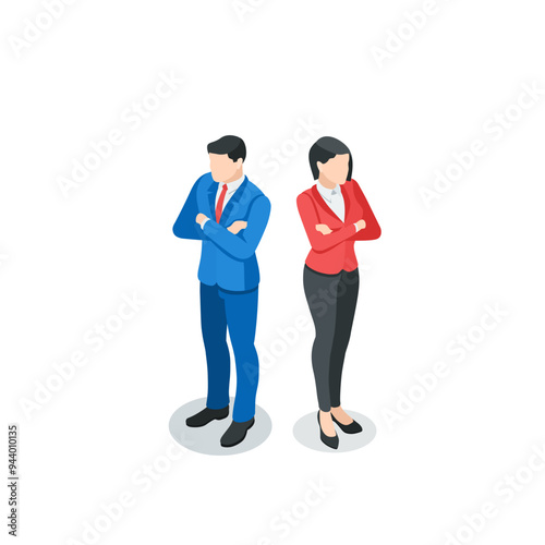 isometric vector business man and woman, in color on white background, colleagues or opponents