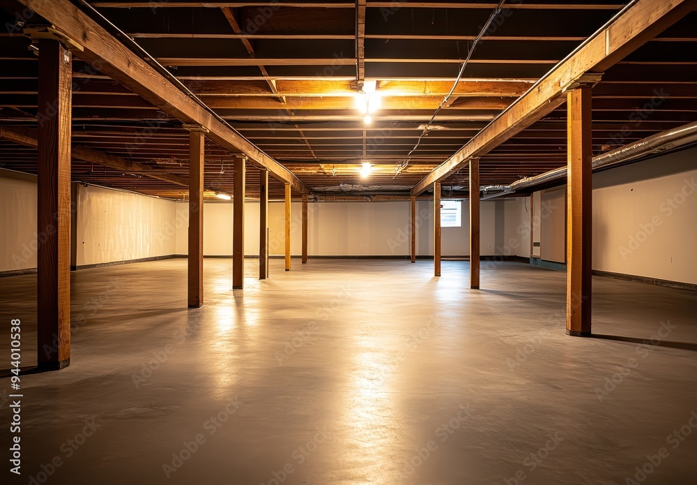 Empty Basement with Wooden Beams Empty Basement with Wooden Beams