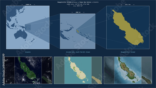 Bougainville Island. Papua New Guinea. Location diagram. Yellow photo