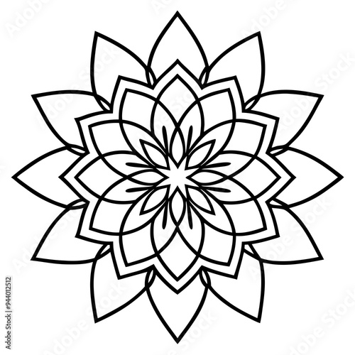 Mandala line art silhouette with white background