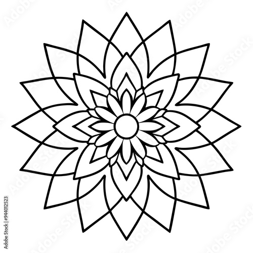 Mandala line art silhouette with white background