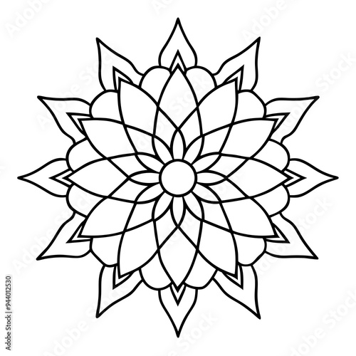 Mandala line art silhouette with white background