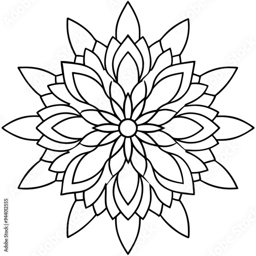Mandala line art silhouette with white background