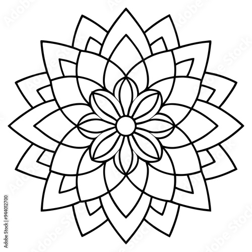 Mandala line art silhouette with white background