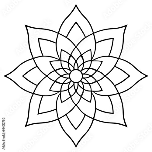 Mandala line art silhouette with white background