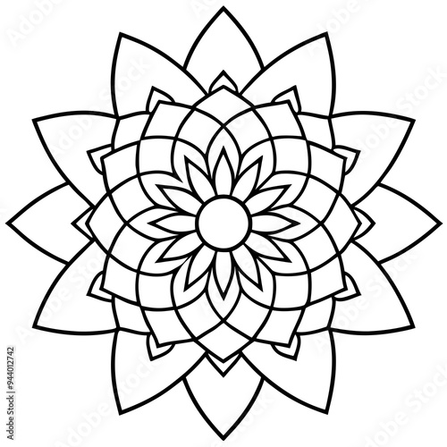 Mandala line art silhouette with white background