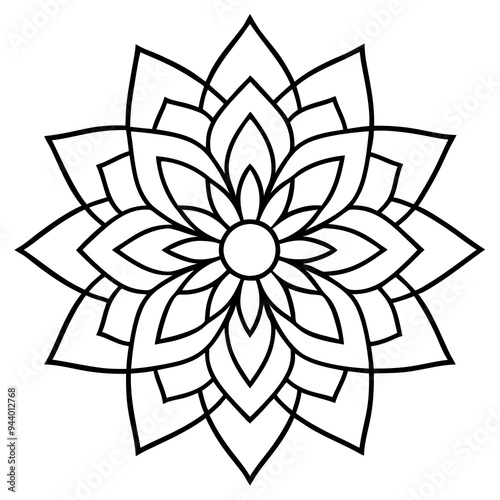 Mandala line art silhouette with white background