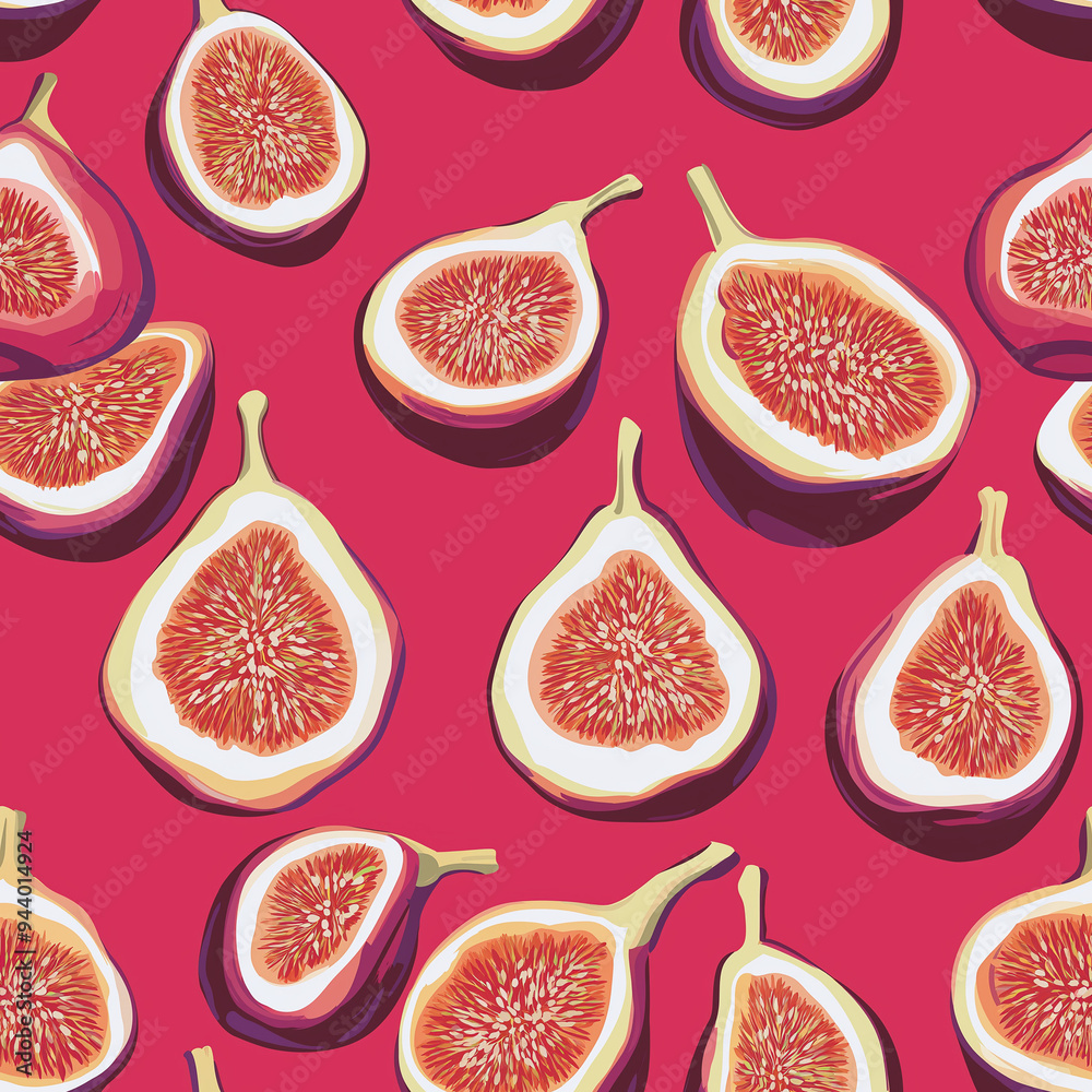 Repeating seamless red background with figs, red Repeating seamless red background with figs, red