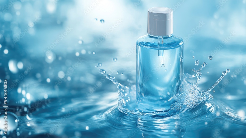 Splash cosmetic moisturizer water micellar toner or emulsion blue colored abstract background