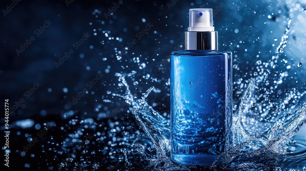 Splash cosmetic moisturizer water micellar toner or emulsion blue colored abstract background Splash cosmetic moisturizer water micellar toner or emulsion blue colored abstract background