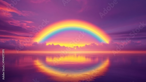 Vivid Rainbow Over Serene Sunset Ocean