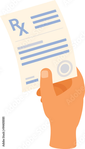 Hand is holding a prescription medical form with an rx symbol on it