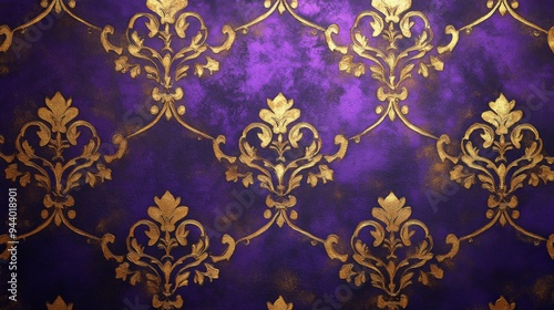 Luxurious Purple and Gold Damask Pattern