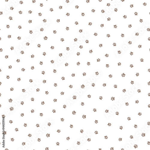 Tiny dog paw seamless vector pattern background. Fun scattered neutral canine backdrop. Ecru beige animal paws repeat for doggie and pet products. Ditsy small elements all over print.