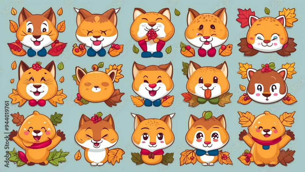 sticker set, different cute funny cartoon lynx sticker set, different cute funny cartoon lynx
