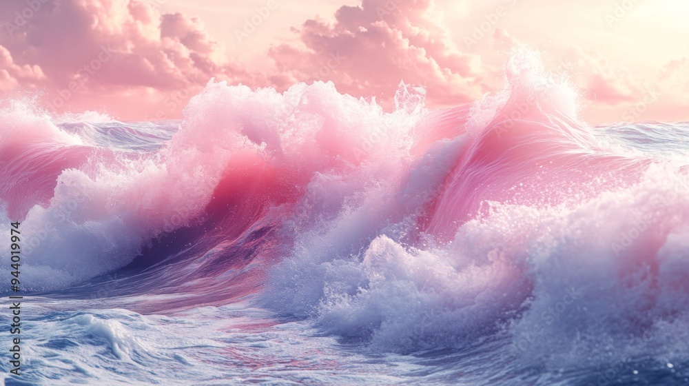 Fototapeta premium Pink Ocean Waves at Sunset