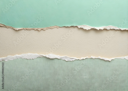 Ripped Paper Revelation: A serene green backdrop with a torn opening, revealing a soft beige center, perfect for minimalist announcements and creative designs. 