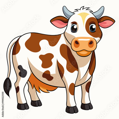 Cartoon Illustration of a Brown and White Cow