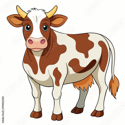 Cartoon Illustration of a Brown and White Cow