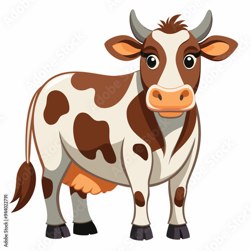 Cartoon Cow with Brown and White Patches