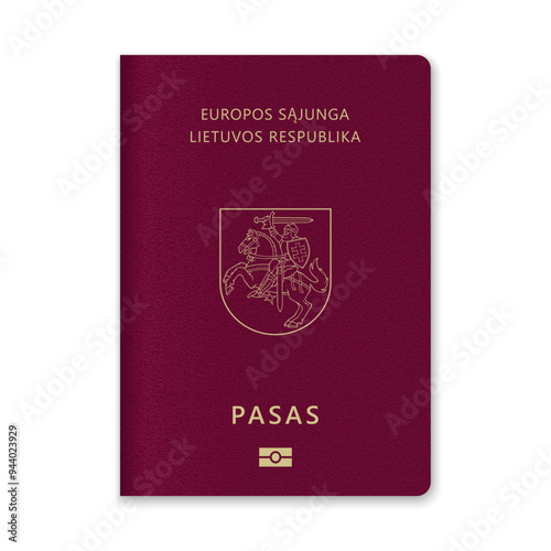 Lithuania Passport Cover with Gold Emblem and Text