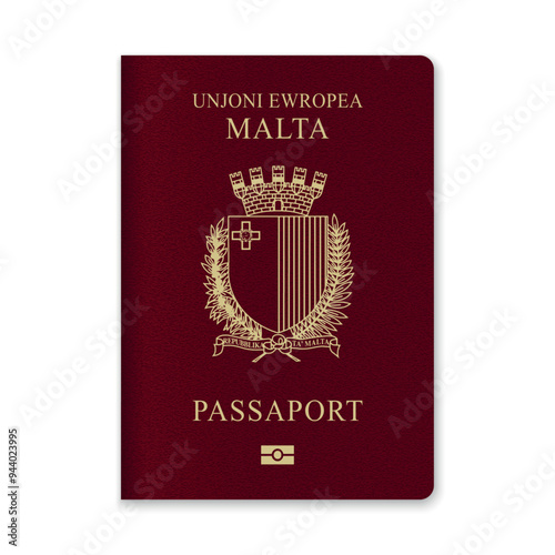 Malta Passport Cover with Gold Emblem and Text