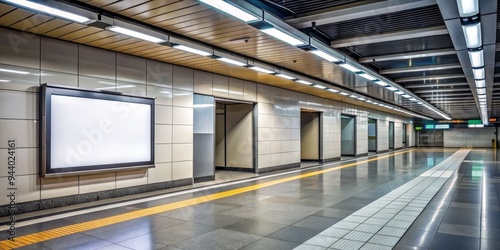 Blank Subway Advertisement A Modern, Clean Perspective with Bright Fluorescent Lighting and a Empty Frame for Your Message