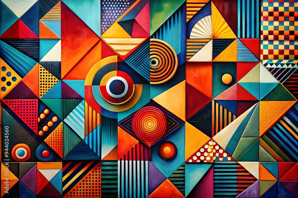 Kaleidoscope of Geometry: A vibrant and dynamic geometric abstract art piece bursting with color and intricate patterns. Kaleidoscope of Geometry: A vibrant and dynamic geometric abstract art piece bursting with color and intricate patterns.