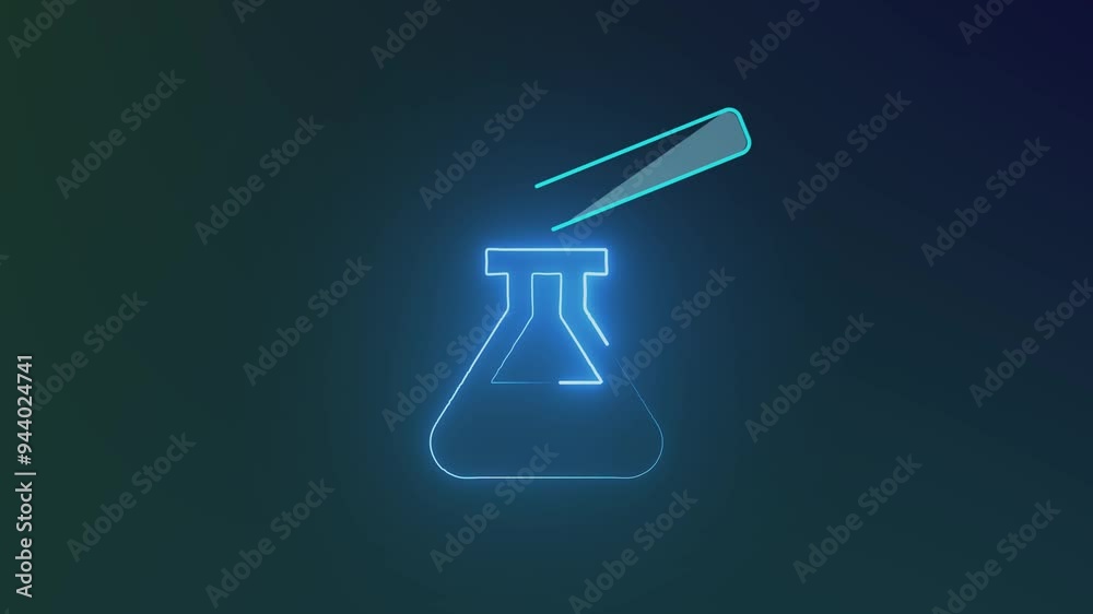 Glowing blue neon line Test tube and flask chemical laboratory test icon animation isolated on background. neon beaker animation. Science Glowing blue neon line Test tube and flask chemical laboratory test icon animation isolated on background. neon beaker animation. Science