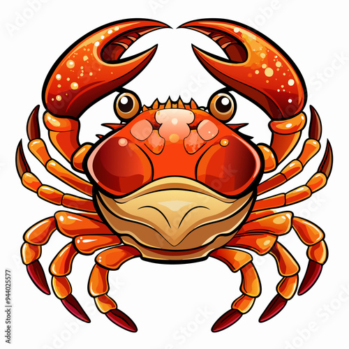 Cartoon Red Crab with Large Claws and Big Eyes