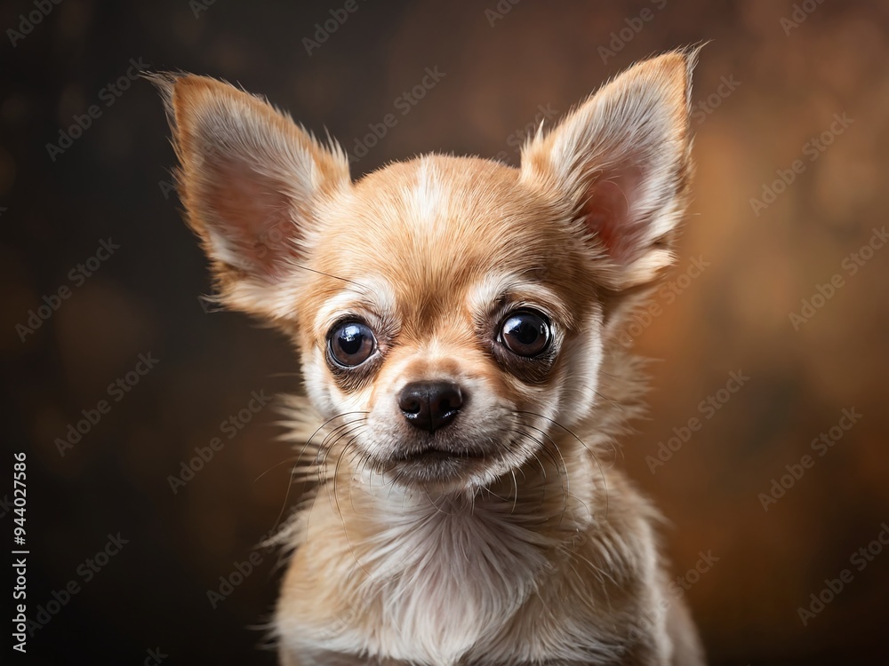 Adorable chihuahua with big ears posing against a soft, warm background Adorable chihuahua with big ears posing against a soft, warm background