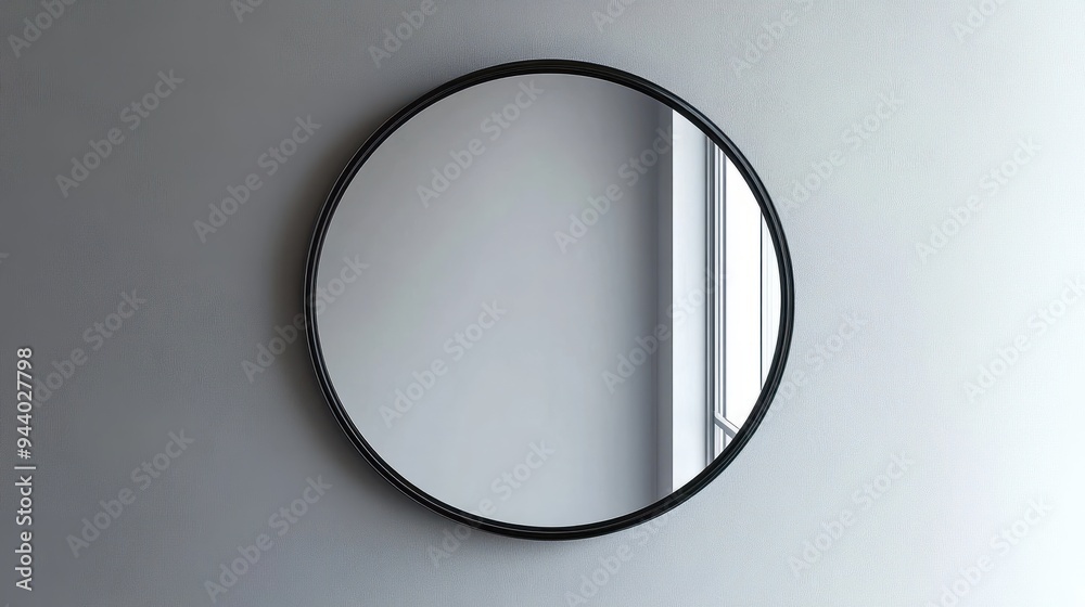 a minimalist yet striking image of a round wall mirror with a thin black frame