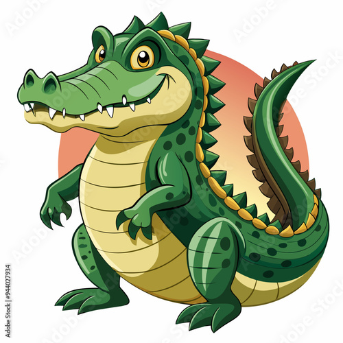 Cartoon Crocodile with a Grin and Spiky Tail