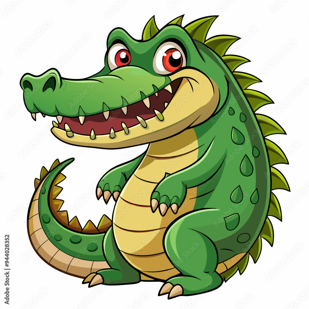 Naklejka premium Cartoon Crocodile with Spiky Back and Open Mouth Smiling